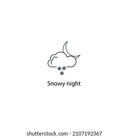Icono de noche nevada ilustración de material de línea delgada. Icono de línea de pronóstico del tiempo, aislado en fondo blanco, símbolo acariciado del tiempo. 