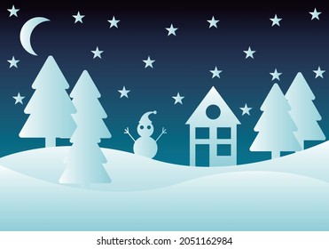 Snowy and night landscape at Christmas.