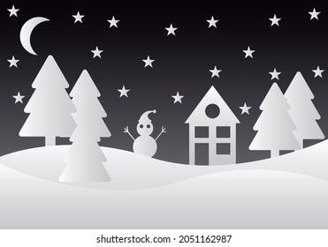 Snowy and night landscape at Christmas.