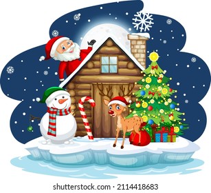 Snowy night with Santa Claus and friends illustration