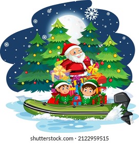 Snowy night with Santa Claus and friends illustration