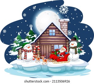 Snowy night with Santa Claus on sledge illustration