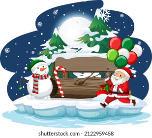 Snowy night with Santa Claus and snowman illustration