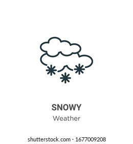 Snowy outline vector icon. Thin line black snowy icon, flat vector simple element illustration from editable weather concept isolated stroke on white background