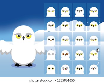 Snowy Owl Cartoon Emotion faces Vector Illustration
