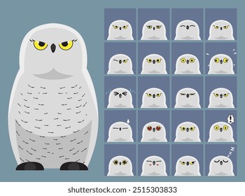 Snowy Owl Girl Cartoon Emotion faces Vector Illustration