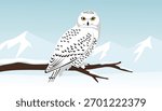Snowy Owl Perched on Branch in Winter Landscape