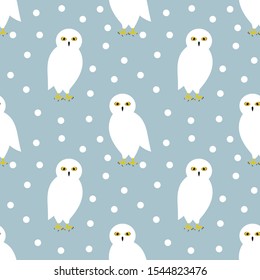 The snowy owl seamless winter pattern. Vector illustration.