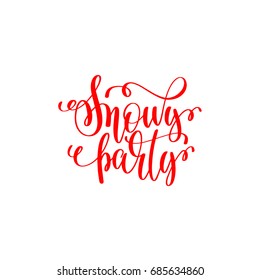 snowy party red hand lettering inscription to christmas and 2018 new year celebration holiday design text isolated on white, calligraphy vector illustration