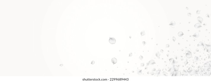 Snowy Peach Vector Light Panoramic Background. Delicate Beauty Petal Pattern. Japanese Rose Backdrop. Pastel Flower Japan Design.
