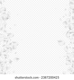 Snowy Peach Vector Transparent Background. White Japan Lotus Backdrop. Blur Cherry Pattern. Pastel Rose Falling Texture.