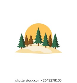 a snowy pine forest with soft shadows and golden