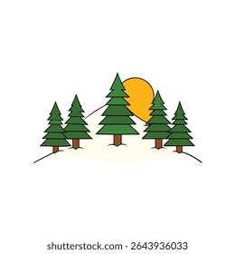 a snowy pine forest with soft shadows and golden