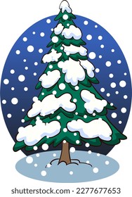 snowy pine tree cartoon vector