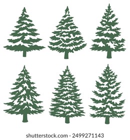 Snowy pine tree illustration. Set of snowy pine tree vector illustration. Set of Christmas trees