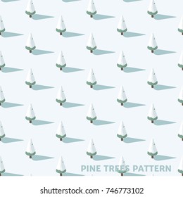 Snowy pine trees in isometric view pattern with shadow.