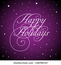Snowy purple background with the text Happy Holidays written in the middle of the image