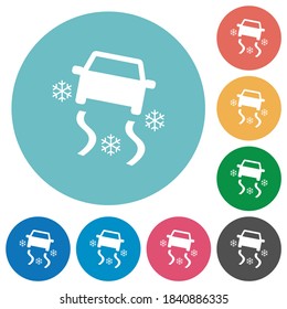 Snowy road dashboard indicator flat white icons on round color backgrounds