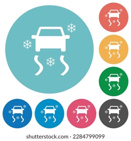 Snowy road dashboard indicator flat white icons on round color backgrounds
