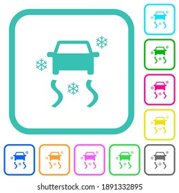 Snowy road dashboard indicator vivid colored flat icons in curved borders on white background