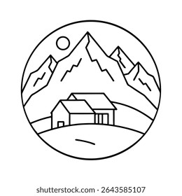 Snowy Rocks and House in Mountains