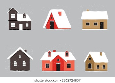 Snowy rooftops of houses. Christmas houses set