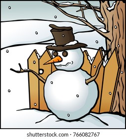 escena de nieve con muñeco de nieve