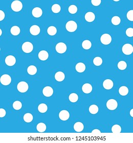 Snowy seamless patern. White dot snowflakes on blue background. Snow and Christmas theme. Abstract backround.