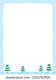 Snowy sky and snowy trees background border graphic illustration