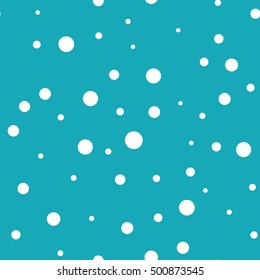 Snowy sky vector abstract seamless background. Repeating snowfall texture. Round shapes isolated on blue winter background.