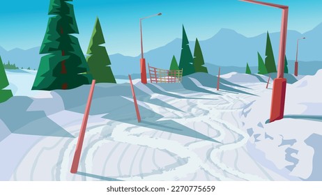 a snowy slope on ski resort landscape