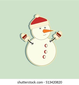 Snowy snowman. Christmas greeting card.