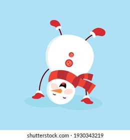 Snowy snowman. Festive and Christmas greeting card. Flat design.