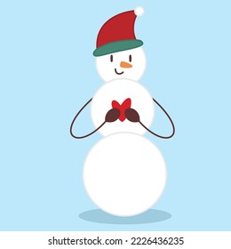 Snowy snowman. Festive and Christmas greeting card. Flat design