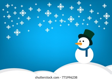 Snowy snowman. Festive and Christmas greeting card. Flat design. Vector illustration.