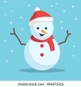 Snowy snowman in santa hat. Vector illustration isolated on for holiday design web banners  website or greeting cards