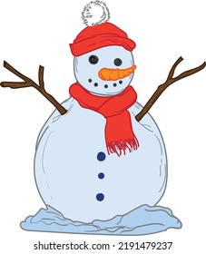 Snowy snowman wearing red muffler and hat