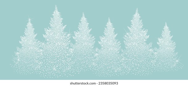 Snowy spruces from dots. Happy New Year . Vector illustrations