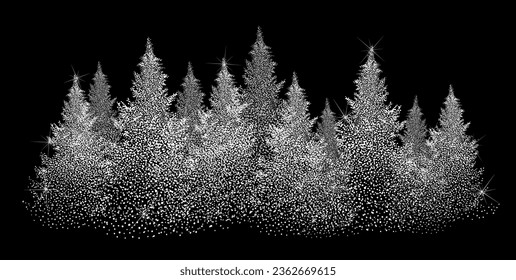 Snowy spruces from dots. Happy New Year . Illustrat3. Vector illustrations