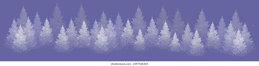 Snowy spruces from dots. Happy New Year . hand drawing. Not AI. Vector illustrations