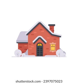 Snowy suburban house vector illustration, snowy house vector	