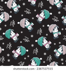 Snowy Surprises Boy Gift Time Vector Pattern can be use for background and apparel design
