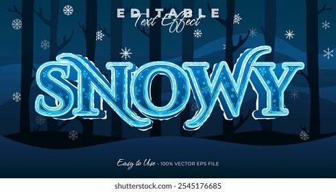 Efeito de texto nevado, estilo gráfico de modelo de tipografia de gelo 3D