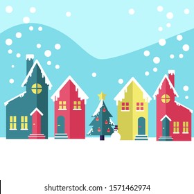 Snowy town landscape at Christmas