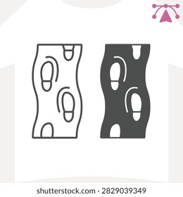 Snowy trail line and solid icon, winter and cold concept. Vector graphics. Foot steps in the snow, trace sign and editable stroke, outline style icon for mobile or web design
