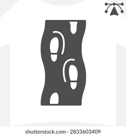 Snowy trail solid icon, winter and cold concept. Vector graphics. Foot steps in the snow, trace sign and editable stroke, glyph style icon for mobile or web design