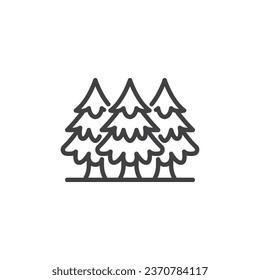 Snowy Trees line icon. linear style sign for mobile concept and web design. Coniferous forest trees outline vector icon. Symbol, logo illustration. Vector graphics