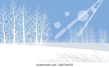 Snowy trees and plains, winter landscape illustration
