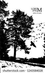 snowy trees. Silhouette of a winter landscape. Vector