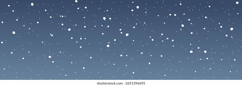 Snowy vector background with white snow flakes on blue. Snowy cozy winter pattern for holiday design, social media, ads, poster, festive web template, banner, website header, Xmas card, packaging